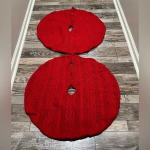 SET OF 2 Red Cable Knit Tree Skirts for skinny tree- 30” diameter